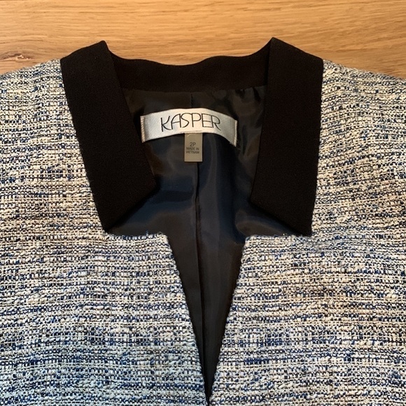 KASPER Cropped 3/4 Sleeve Tweed Jacket Blue White & Black Women’s 2P - Picture 4 of 16